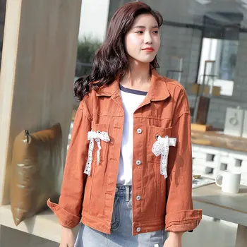 

Women Denim Jacket Loose Female Cute Student Bf Style Long Sleeve Jackets 2020 New Spring Autumn Single Breasted Pockets
