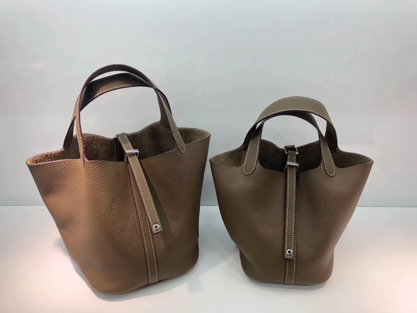 Брендовая сумка из натуральной воловьей кожи, женская сумка-ведро, большой замок, дизайнерская Высококачественная сумка-тоут на плечо, Прямая, Ins - Цвет: Brown upgrade