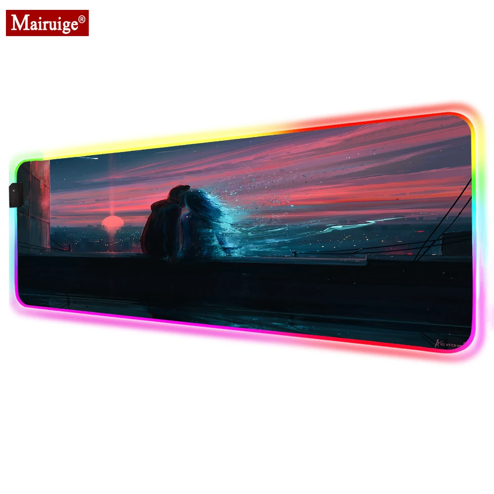 

Lovers Sunset Meteor Dark LED Mousepad RGB Glow Geme XXL Large Mouse Pad 90x40cm/70x30cm Gamer Desk Mat for Laptop Table Pads