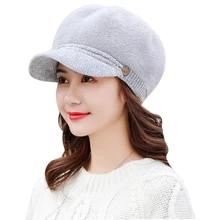 Женский берет из кроличьего меха, осенняя зимняя шапка, шапки, стильная художница, кепка газетчика, Черные Серые шапки-береты