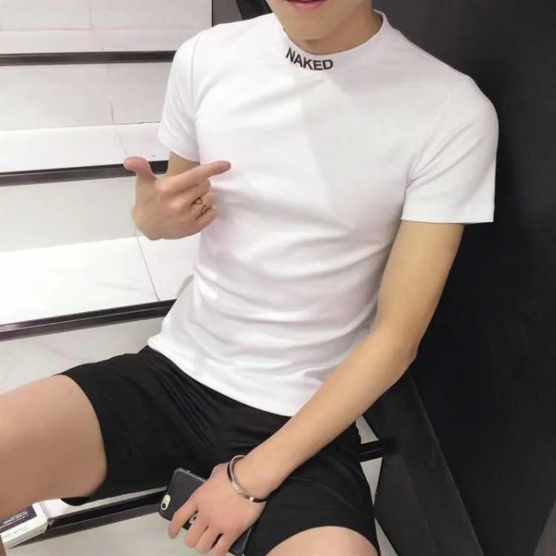 

Summer men striped O-neck High Neck tshirt Korean version Preppy Style clothes short-sleeved hot Pullover new streetwear top