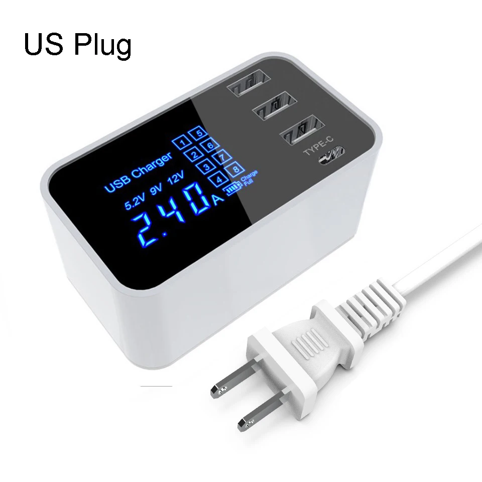 3USB 1 Type c US 4 порта Led дисплей Тип C USB зарядное устройство для Android iPhone USB адаптер разъем быстрое зарядное устройство для телефона для xiaomi huawei samsung s10 - Тип штекера: 3USB 1 Type c US