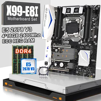 شراءJINGSHA X99 E8I مجموعة اللوحة الأم مع E5 2678V3 و 4 قطعة 16GB DDR4 2400MHZ ECC REG RAM دعم توربو دفعة