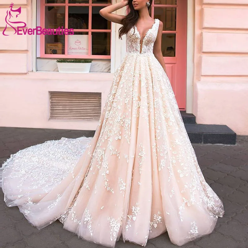 Vestido De Noiva Свадебные платья 2020 Тюль Кружева Аппликации длинный шлейф роскошный