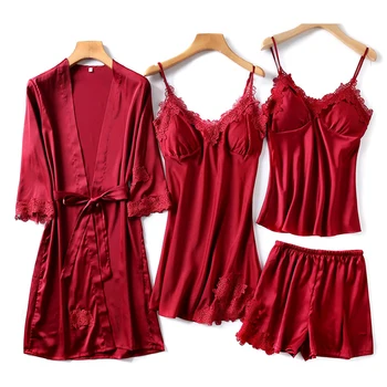 

Sexy Pyjama Set Silk Pajamas for Women Girls Sleepwear 4 Season Satin Sleepwear Pijamas Home Wear Nightwear Pajamas Lingerie