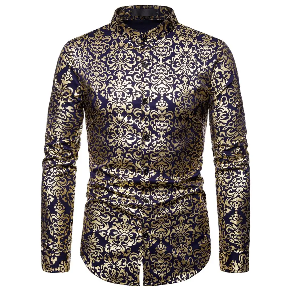 Design5 navy blue Модная роскошная мужская рубашка с принтом, сценическая одежда, повседневная мужская рубашка, приталенная рубашка с длинным рукавом, индивидуальные деловые рубашки - Цвет: Design5 navy blue