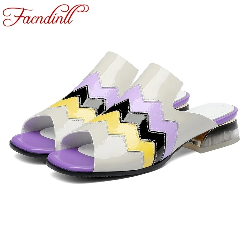 

FACNDINLL women sandals new fashion genuine leather med heels open toe shoes woman summer dress party casual sandals shoes 34-43