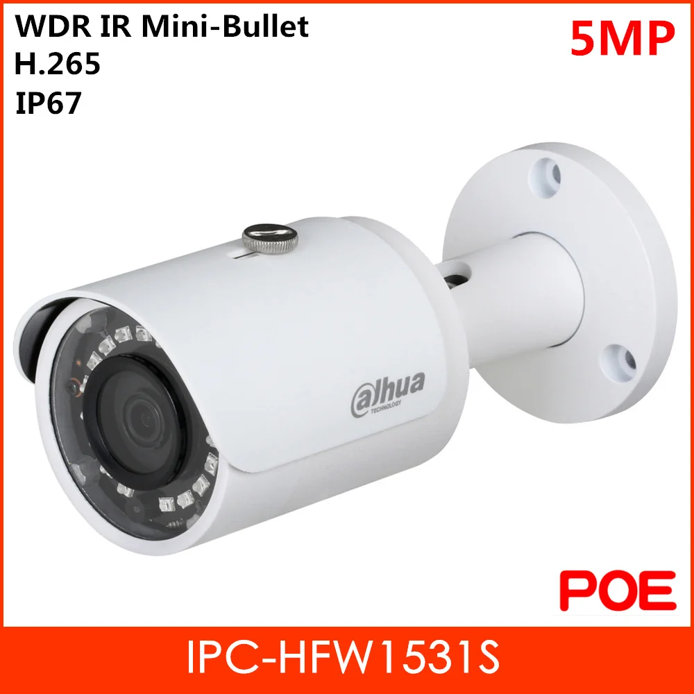 

5MP Dahua POE Ip camera IPC-HFW1531S WDR IR Mini Bullet Camera H.265 H.264 2.8 mm fixed lens IP67 Security camera baby monitor