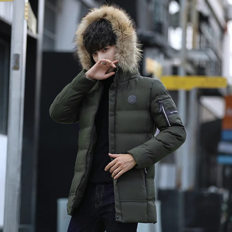 Мужская зимняя куртка, корейская мода, длинное пуховое пальто, пуховики, мужская зимняя куртка, уличная куртка с капюшоном, толстое теплое мужское толстое пальто - Цвет: b