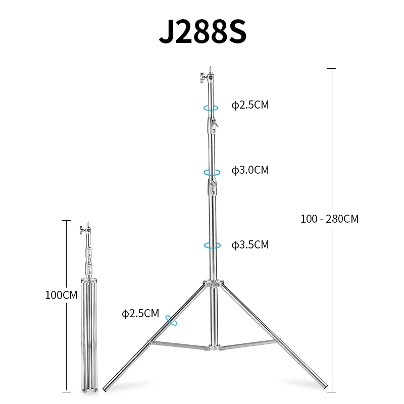 Selens Adjustable Stainless Steel Light Stand 280cm Heavy Duty Tripod Stand For