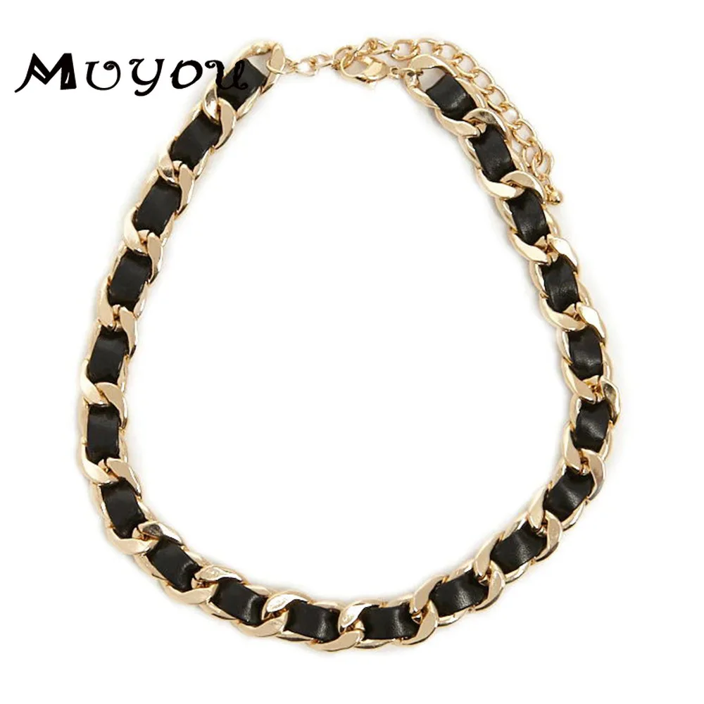 Золотое ожерелье в стиле хип хоп из искусственной кожи с лентой классическая