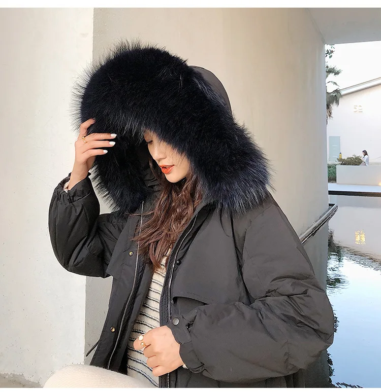 New Style Korean-style White Duck Down Jacket Women's Short-height Workwear Coat Genuine Fur Collar Income Belt Slimming