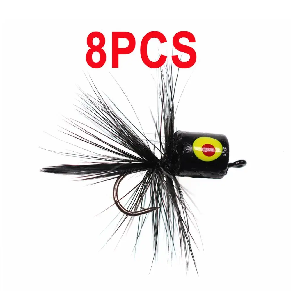 8PCS Black Bimoo 8 шт. размер#10 бас панфиш Поппер Летающий морской Рыбалка на форель Щука мухи плавающая пена приманки оранжевый желтый черный - Цвет: 8PCS Black