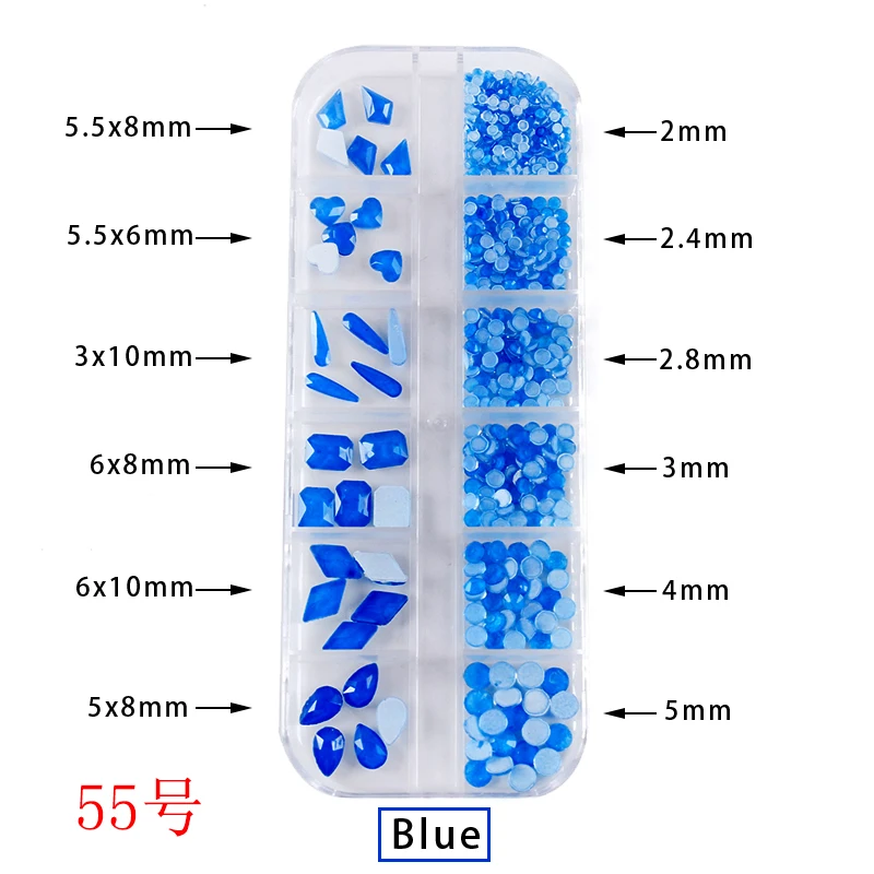 12Grids Mix shape Fluorescence Nail rhinestone Flatback Glass Round Nail Art Rhinestone 3D Glitter Diamond Jewelly stone