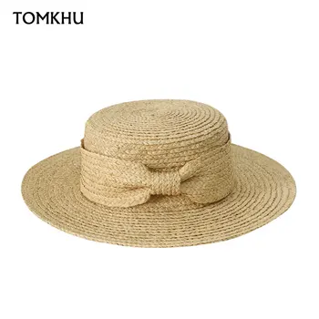 

High Quality Women's Summer Flat-top Raffia Straw Cap Female Korean Version of the Tide Small Fresh Seaside Beach Sunshade Hats