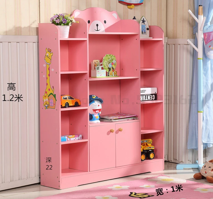 Children's bookcase simple bookcase landing kindergarten shelves cartoon students with doors baby toys storage home