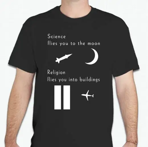 Science flyes you to the moon religion into buildings atheist футболка Новинка крутые топы мужские с