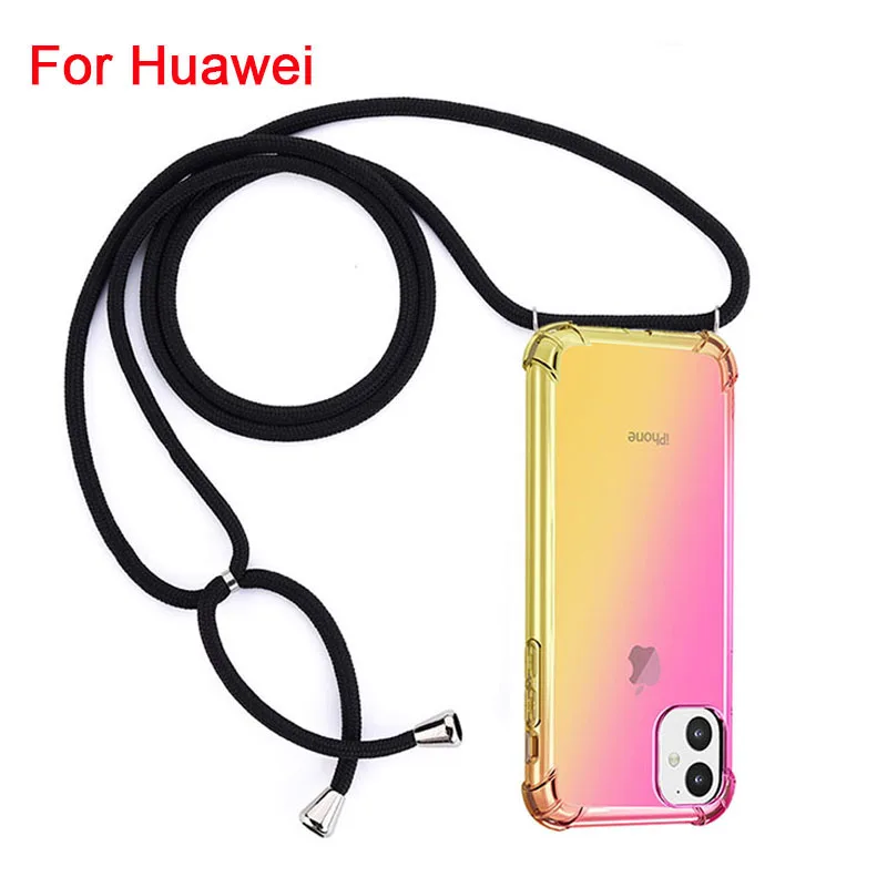 

Gradient Rainbow Airbag TPU Case for Huawei P30 Lite P20 Pro Mate 20 Lite Pro Mate 30 Cover with Necklace Lanyard Crossbody Cord