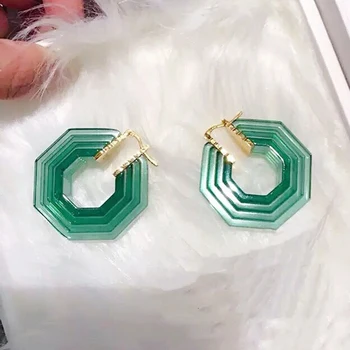 

Hot Brand Fashion Party Jewelry For Women Big Hoop Green Plastic Earrings Party Jewelry Big Hoop Round Trendy Design Earrings