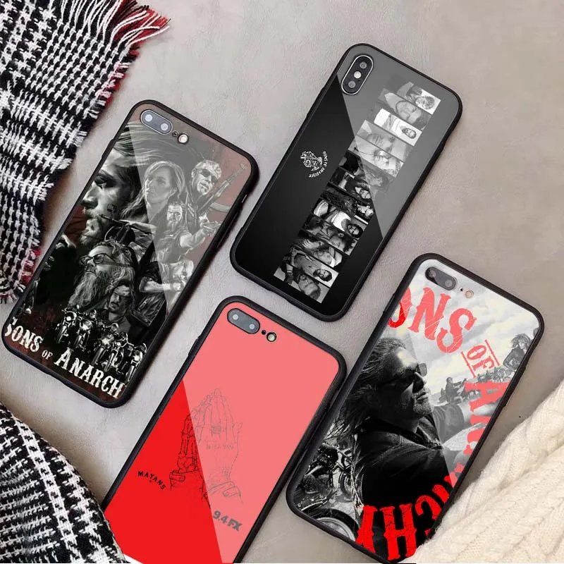 Американский ТВ сыновья анархия закаленное стекло чехол для телефона iPhone 5 5S SE 6 6plus 7 8 plus X XR XS Max 11 PRO Max