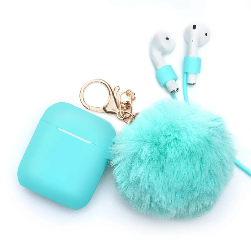 Зеленый Airpods защитный чехол с защитой от падения Защитный чехол силиконовый чехол милый меховой шарик Airpods брелок/ремешок Apple Airpods доступ - Цвет: Зеленый