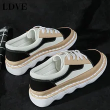 Осенние кроссовки Женская обувь на плоской подошве; женская повседневная обувь на шнуровке; натуральная кожа плоская белые кроссовки Дамская обувь женская прогулочная обувь