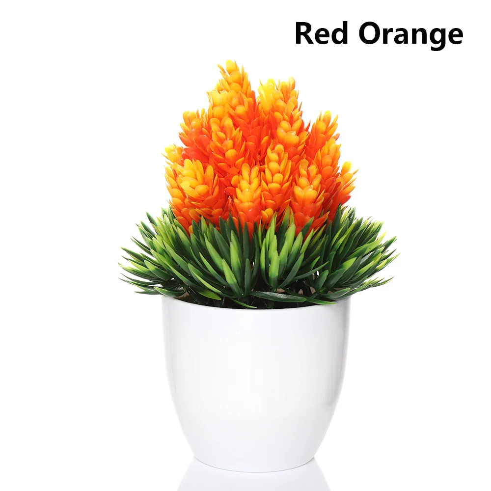 1 SET Mini Plastic Plant Simulation Bonsai Desktop Ornament Wedding Christmas Artificial Flower Fake Potted Home Decor - Цвет: red orange