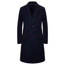 Мужская повседневная однобортная верхняя одежда с длинным рукавом, приталенное теплое пальто с карманами, Мужская модная верхняя одежда