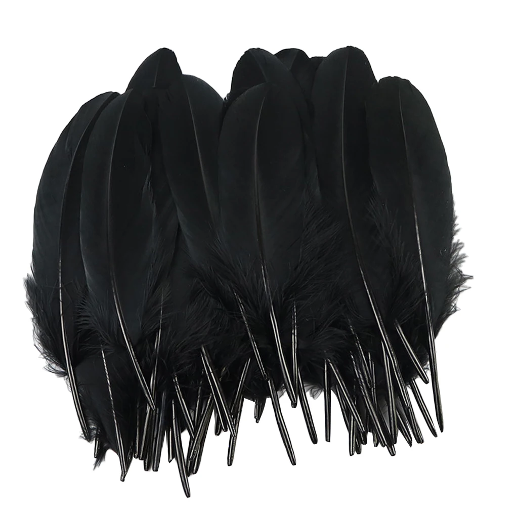 50pcs Natural Black Rooster Feathers Wing Feathers Rooster Feathers DIY for Hair Clip Cocktail Hat Earring Necklace