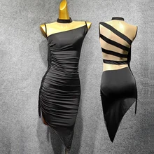 Новое платье для латинских танцев женское платье с бахромой танцевальное сексуальное газовое платье для сальсы одежда для латиноамериканских танцев современное черное платье для латинских танцев VDB825