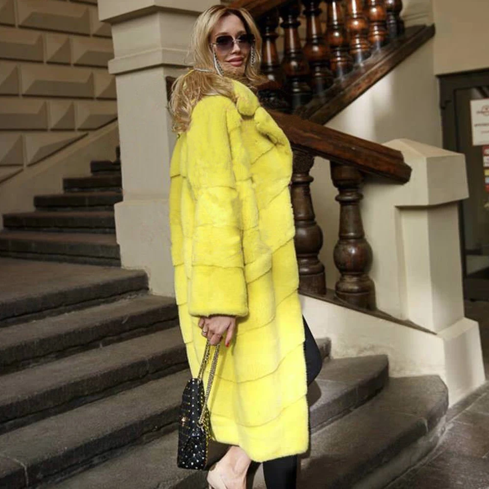 110cm X-long Genuine Mink Fur Coat Woman Winter Fashion Outwear Causal Woman Full Pelt Mink Fur Coats Genuine Fur Overcoats 2022
