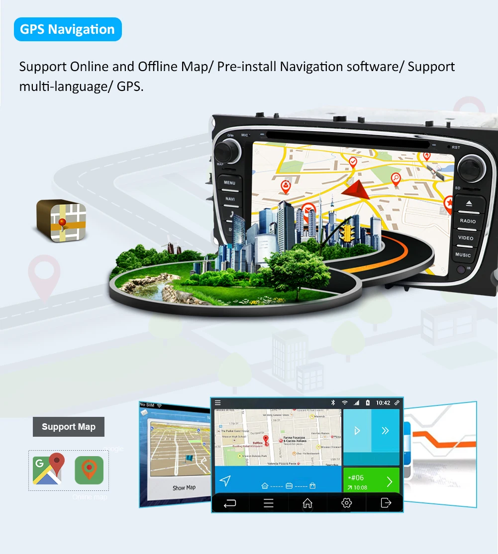 Perfect for ford s max 2 din radio for focus cassette player android 9.0 Radio Tuner Steering Wheel Control GPS Navigation DVD Player 4G 33