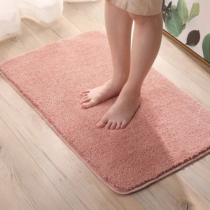 Lanke Одноцветный коврик для ванной, Противоскользящий коврик для ванной комнаты, водопоглощающий коврик с пеной с эффектом памяти для ванной, спальни, кухонного пола - Цвет: Розовый