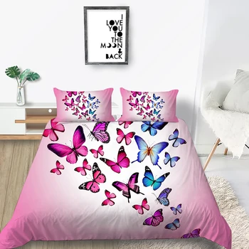 

Butterflies Bedding Set Girls Creative Beautiful Duvet Cover Queen Pink King Twin Full Single Double Unique Design Bed Set