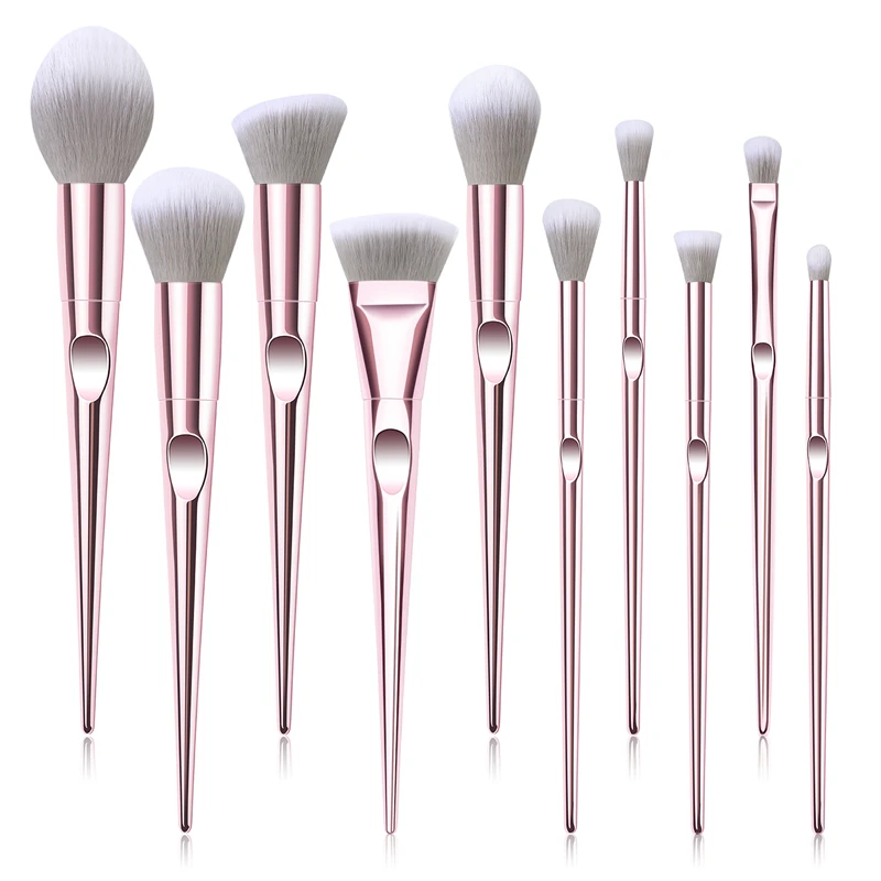 10pcs without bag Massaller розовый 10 шт. мягкие синтетические волосы макияж кисти набор красота порошок Тени корректор, хайлайтер кисти для ежедневного использования - Handle Color: 10pcs without bag