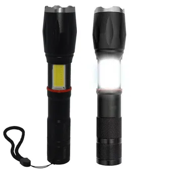 

Zoomable XML T6 LED Hunting Flashlight Fishing Torch Battery Operated COB LED Work Light Inspection Lamp Camping Emergency Light