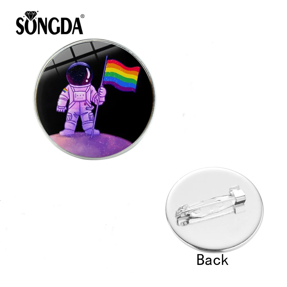 SONGDA LGBT булавки Творческий астронавт Лесбиянок Гей Прайд Радуга флаг стеклянный