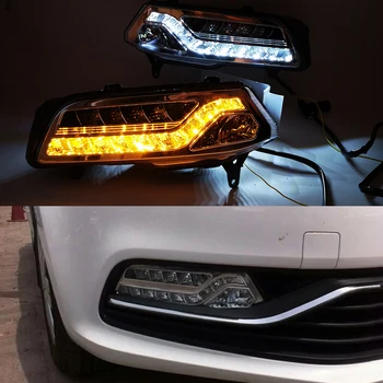 

Car Flashing 2Pcs For Volkswagen VW Polo 2014 2015 2016 2017 LED DRL Daytime Running Lights Daylight Fog light Yellow signal
