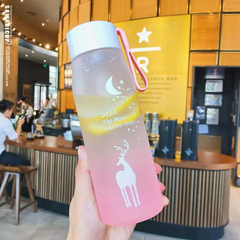 pink Цветная бутылка для воды с рисунком лося, Милые простые герметичные бутылки с матовой водой, портативный чайник Hidro, фляжка, посуда для напитков - Цвет: pink
