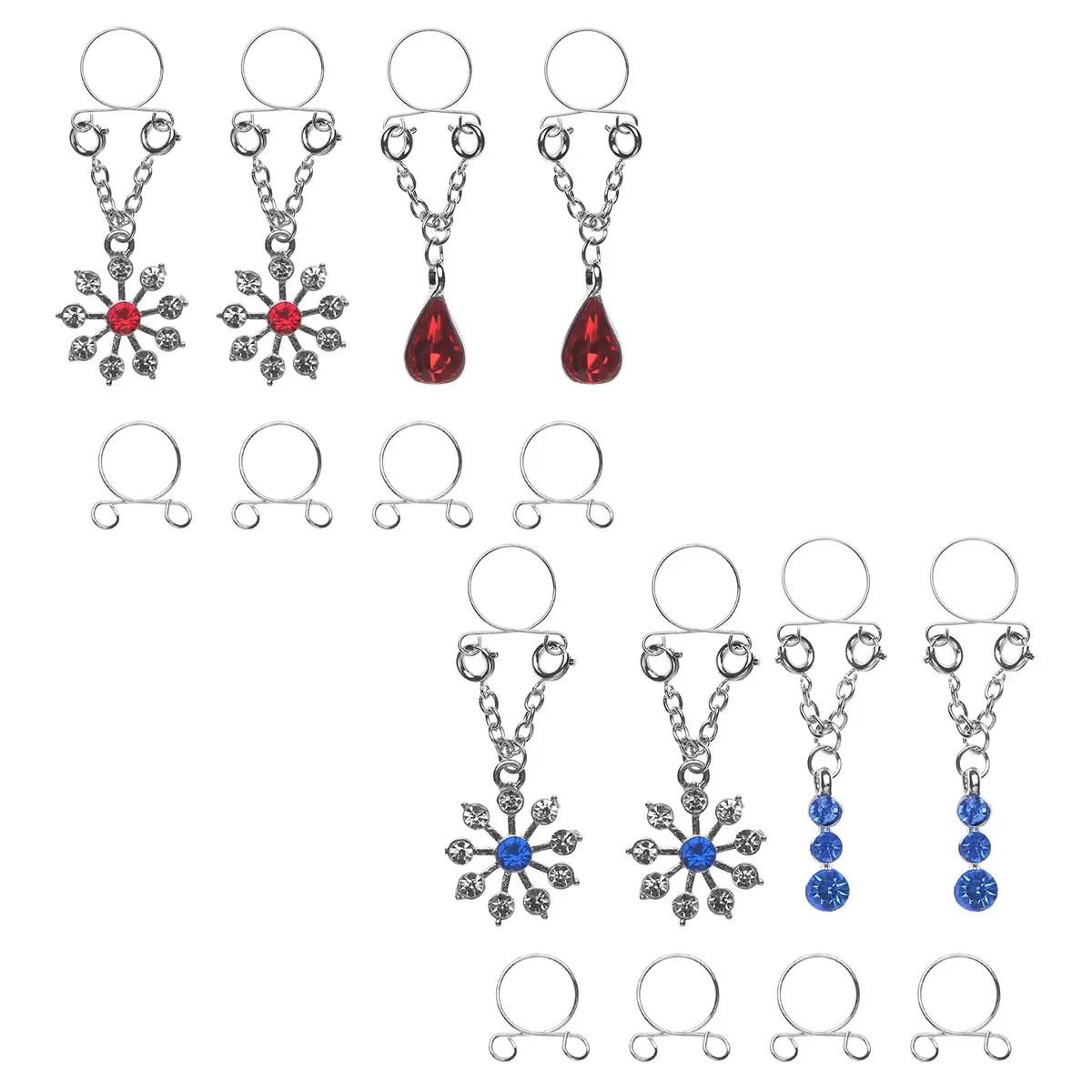 2 Pairs Fake Nipple Rings Dangle Non-Piercings Clip on Stainless Steel Nipple Clamps Body Piercing Jewelry Nipplerings Women
