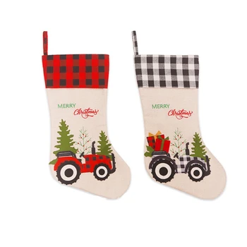 

2PCS New Red Black Grid Christmas Stocking Christmas Candy Bag Christmas Decoration for Home Christmas Favor Gifts