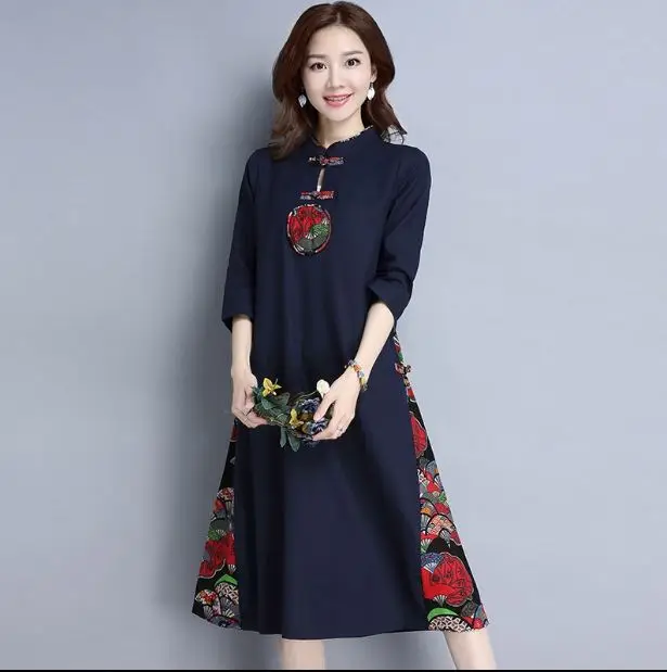 Ретро стиль Китайские Восточные платья модифицированные cheongsam современные qipao платье женские длинные Ципао из хлопка платье