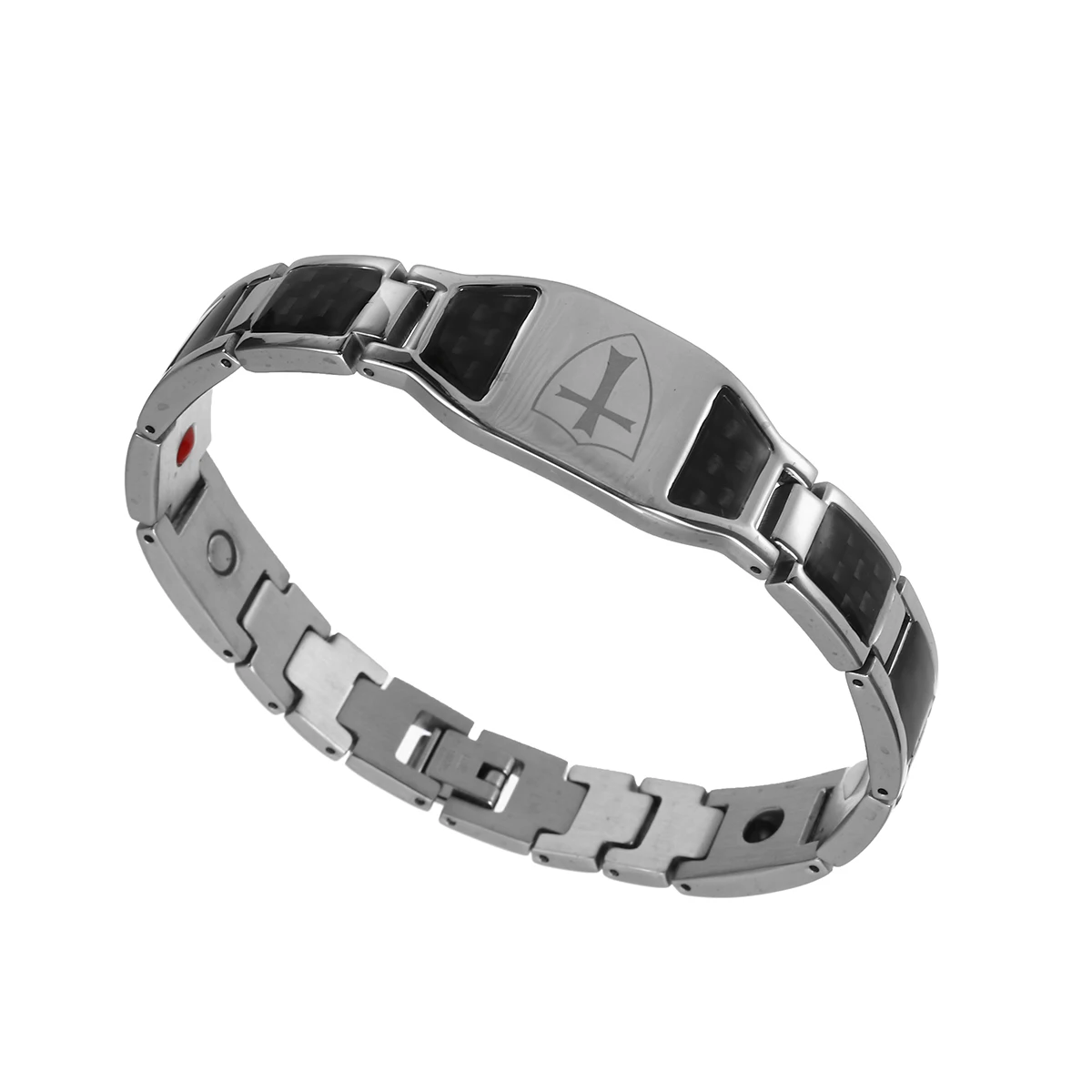 Нержавеющая сталь углеродное волокно браслеты человек s Крест тамплиеров в черный и серебристый Часы Бренды магнитного здоровья Thready браслет для мужчин