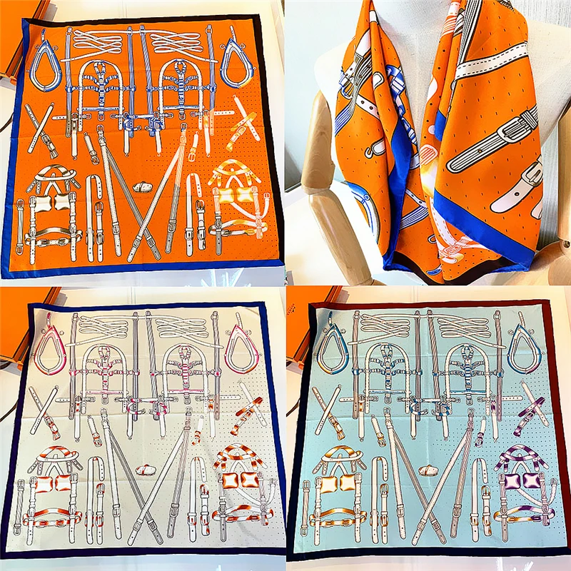 

Шелковые шарфы, женский платок 90*90 см, обжимной ремень ручной работы, цепочка, блестящий парео-глушитель, бандана, Женский хиджаб, саржа