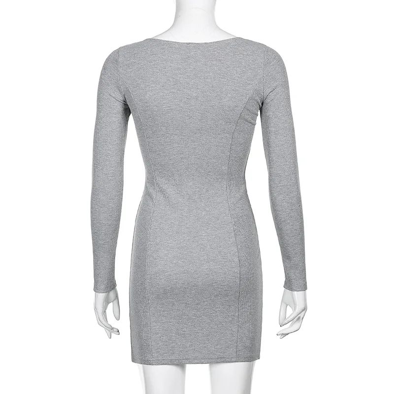 Women's Sexy Knit Bodycon Dress Gothic Square Neck Long Sleeve Mini Sweater Dress Rave Festival Clubwear Slim Dress sweater dress