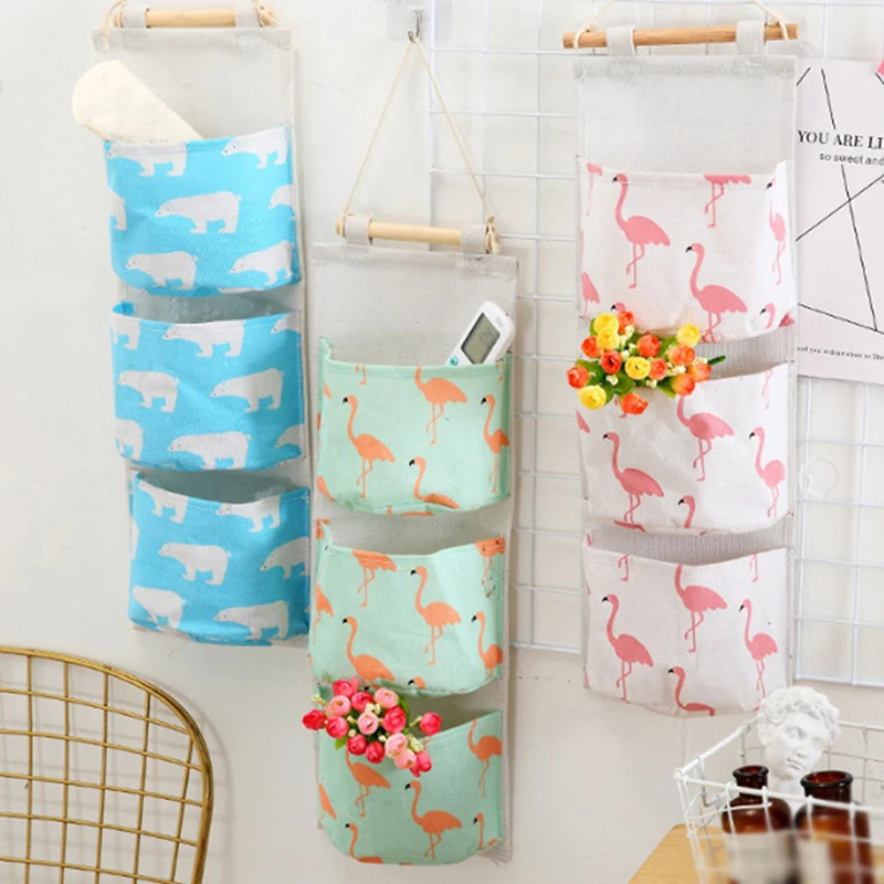 Wall Mounted Storage Bag 3 Pockets Wardrobe Organizer Hanging Organizer Sundries Cosmetics Toys Bag Wall Closet Organizer Bag