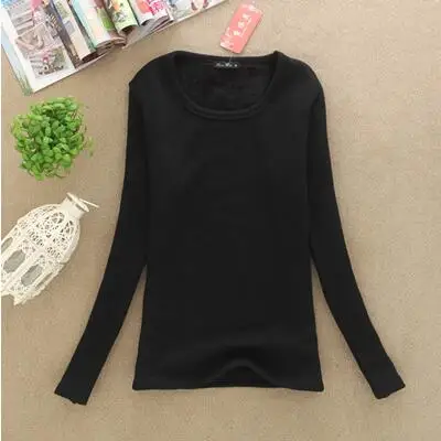 New Autumn Women Winter Slim Fit T-shirt T-shirts Slim Warm Thick Velvet T-shirts Women Long Sleeve Shirts Plus Size Tops XL - Цвет: Черный