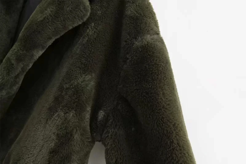 Женское пальто из кроличьего меха, зимнее зеленое пальто из искусственного меха, женское теплое пальто из плюшевого меха с длинным рукавом, толстая Меховая куртка, длинное пальто, верхняя одежда