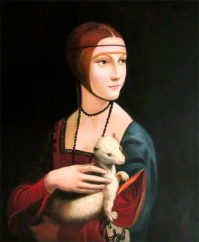 

Old painter's original high-definition perfect hand-painted art on canvas: Ms. Leonardo Da Vinci with a mink parrot