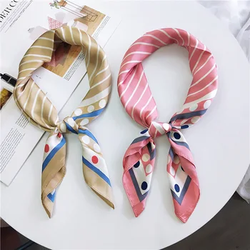 

New Silk Scarf Square Women Fashion Dot Striped Print Neckerchief Ladies Work Scarves Small Winter Foulard Bandana Hair Tie Band